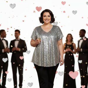 Roaman's Silver Sequin Top